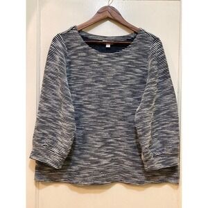 J Jill Striped Textured Knit Top Womens L Boat Neck 3/4 Sleeve Casual Minimalist